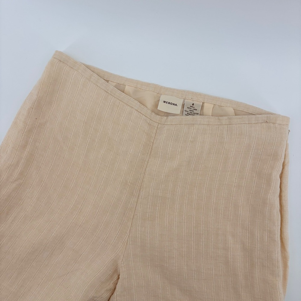 Merona‎ Linen Trousers Women 6 Beige Pinstripe Straight Leg Side Zip Lined Pants
